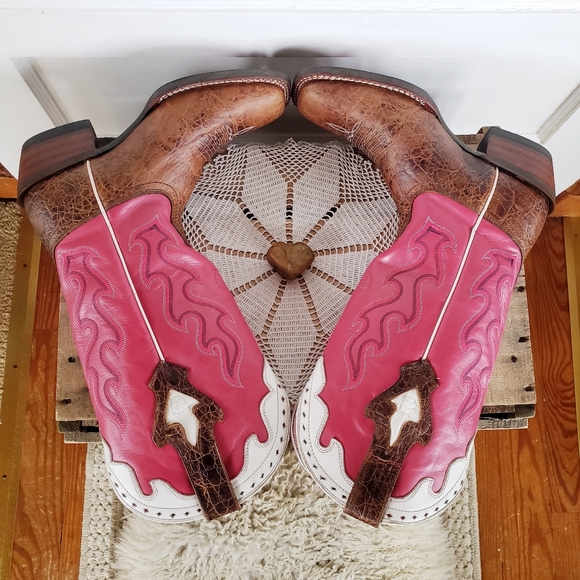 🌸AvaiLable🌸inQuire pLease🌸Vtg Pink ARIAT Crossfire Caliente Cowgirl Boots - Picture 8 of 16